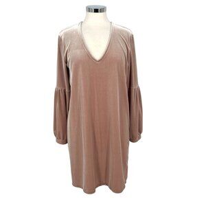 Madewell Velvet V-Neck Balloon Sleeve Dress Blush Mauve Size Medium